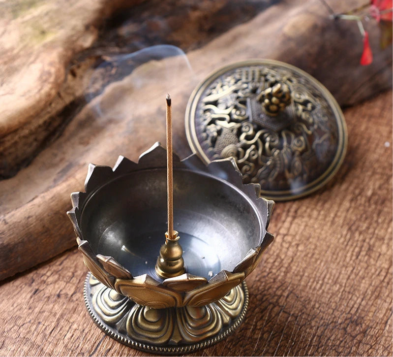Lotus Flower Brass Incense Burner – Mini Zen Censer for Meditation, Prayer & Home Decor