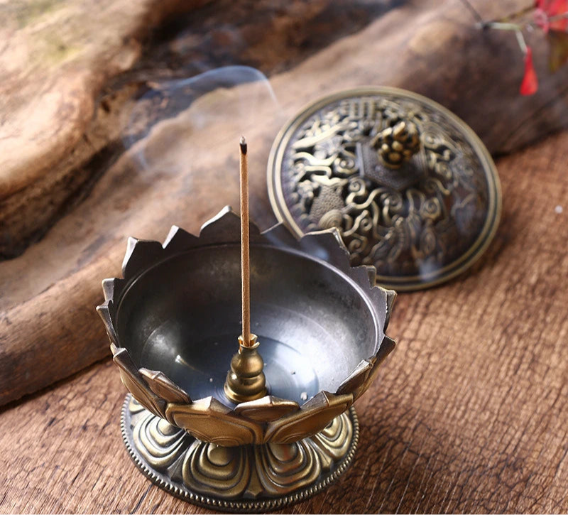 Lotus Flower Brass Incense Burner – Mini Zen Censer for Meditation, Prayer & Home Decor