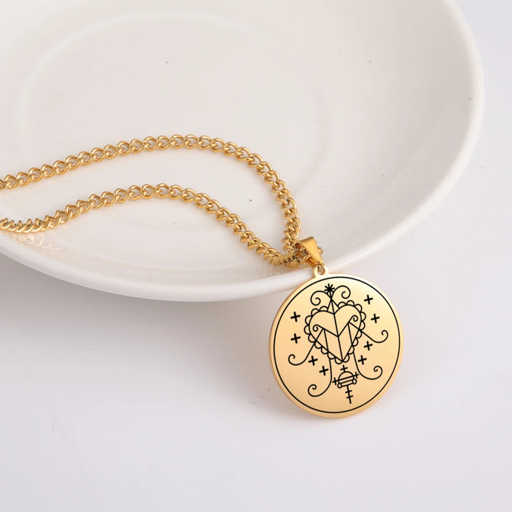 Erzulie Freda Veve Amulet Necklace – Stainless Steel Protection & Love Talisman