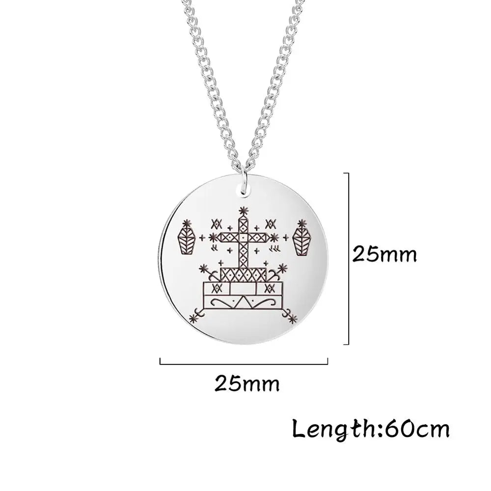 Vodou Veve Pendant Necklace – Ogoun, Damballa, Papa Legba & Other Lwa (Loa) Stainless Steel Talisman Jewelry