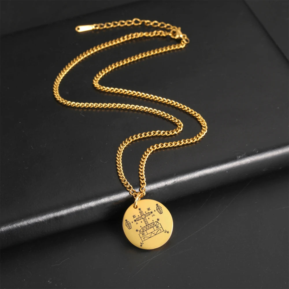 Baron Samedi Veve Amulet Necklace | Stainless Steel Voodoo Talisman Pendant