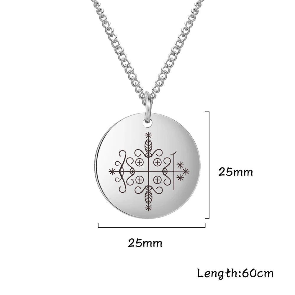 Papa Legba Veve Amulet Necklace | Stainless Steel Voodoo Talisman Pendant for Protection & Guidance
