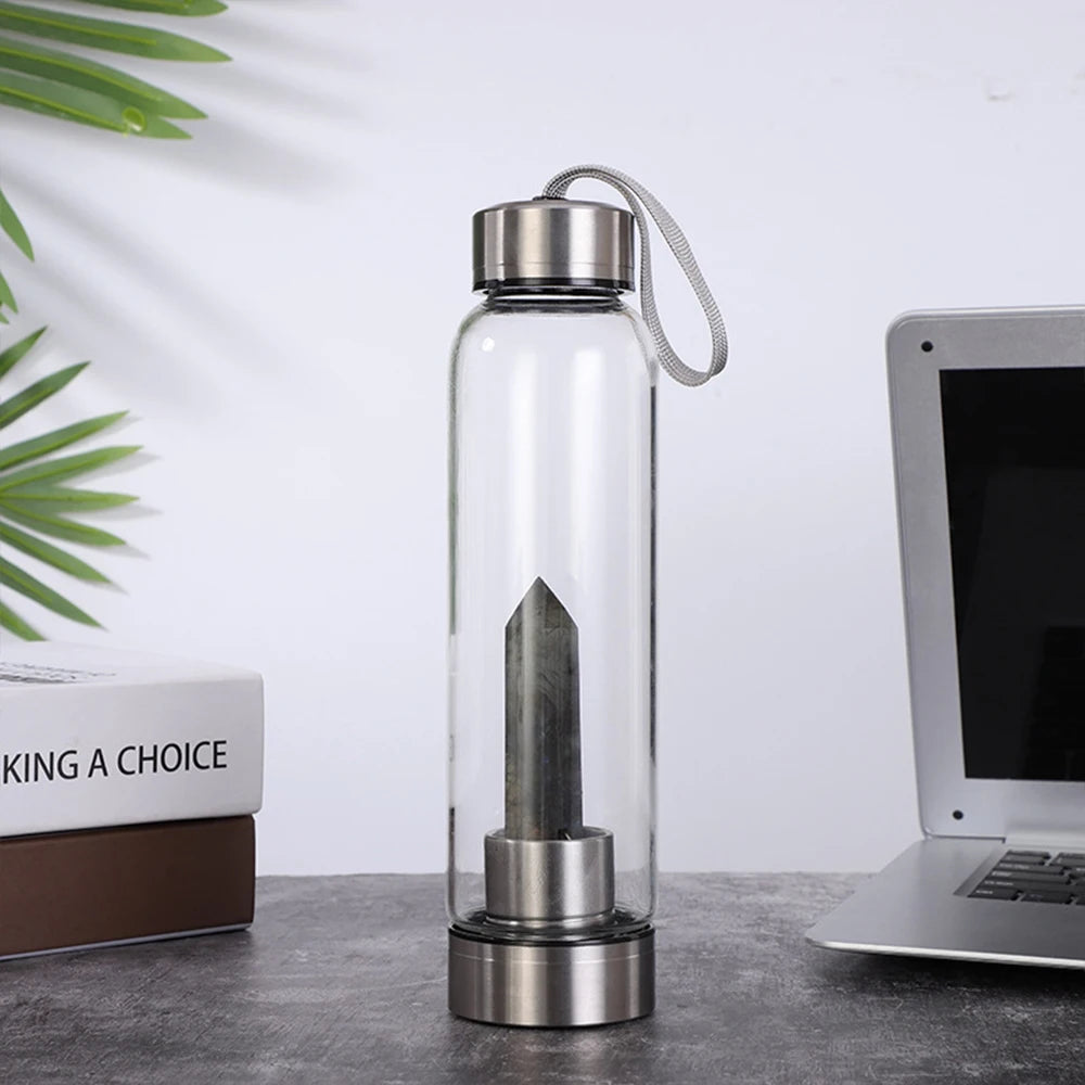 Eco-Friendly Crystal Elixir Bottle – Natural Quartz Obelisk Wand in Glass for Healing Hydration & High-Vibe Living