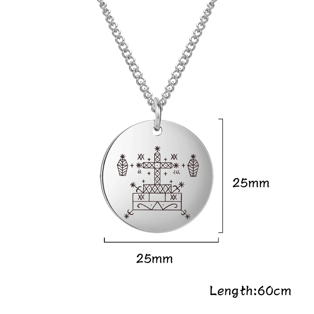 Baron Samedi Veve Amulet Necklace | Stainless Steel Voodoo Talisman Pendant