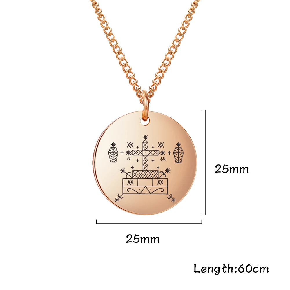 Baron Samedi Veve Amulet Necklace | Stainless Steel Voodoo Talisman Pendant