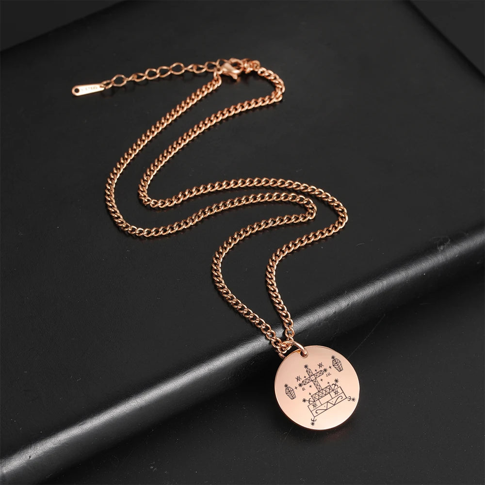Baron Samedi Veve Amulet Necklace | Stainless Steel Voodoo Talisman Pendant