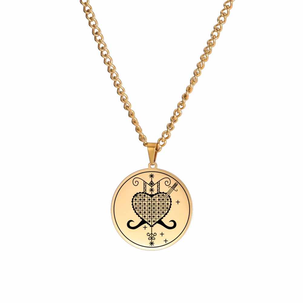 Erzulie Dantor Veve Talisman Pendant – Sacred Protection Necklace
