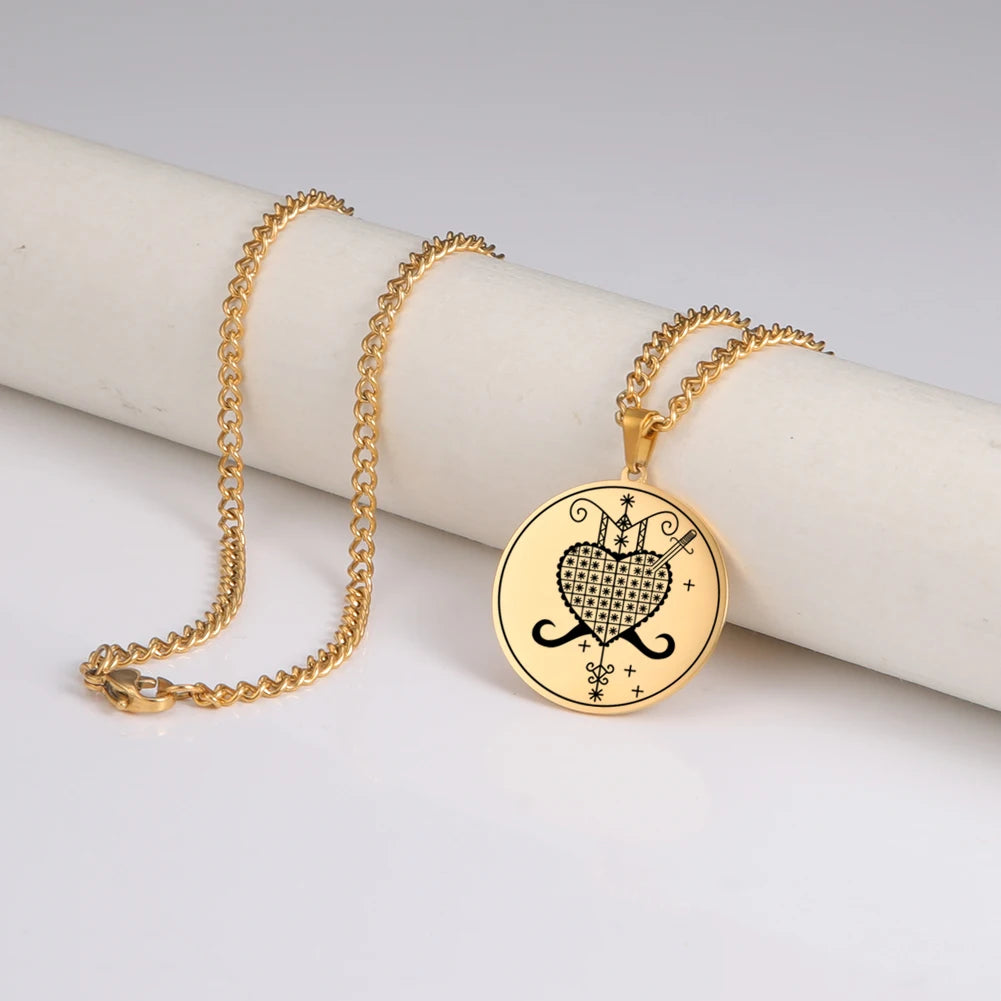 Erzulie Dantor Veve Talisman Pendant – Sacred Protection Necklace