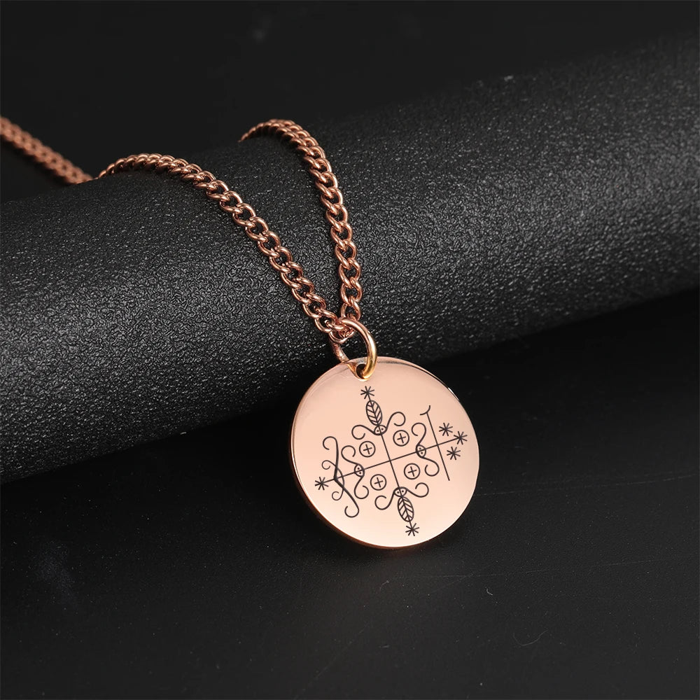 Papa Legba Veve Amulet Necklace | Stainless Steel Voodoo Talisman Pendant for Protection & Guidance