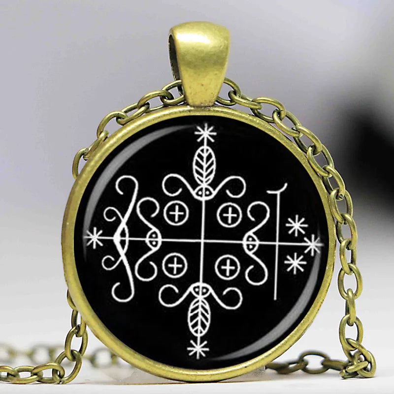 Papa Legba Veve Ritual Pendant | Spiritual Gateway Necklace for Protection & Wisdom