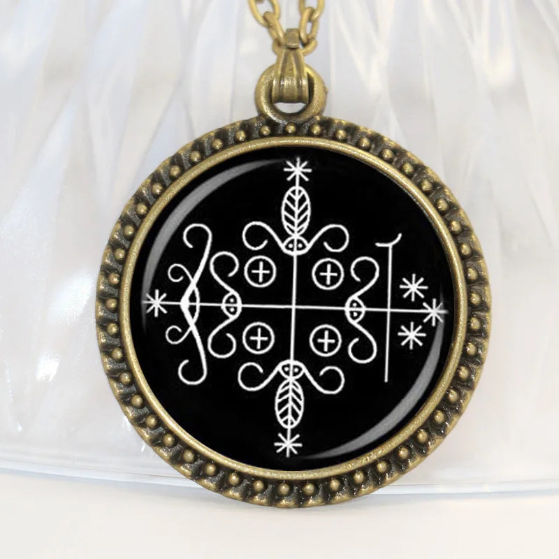 Papa Legba Veve Ritual Pendant | Spiritual Gateway Necklace for Protection & Wisdom