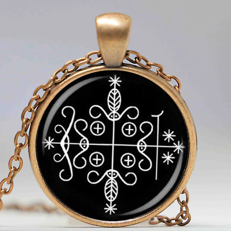 Papa Legba Veve Ritual Pendant | Spiritual Gateway Necklace for Protection & Wisdom