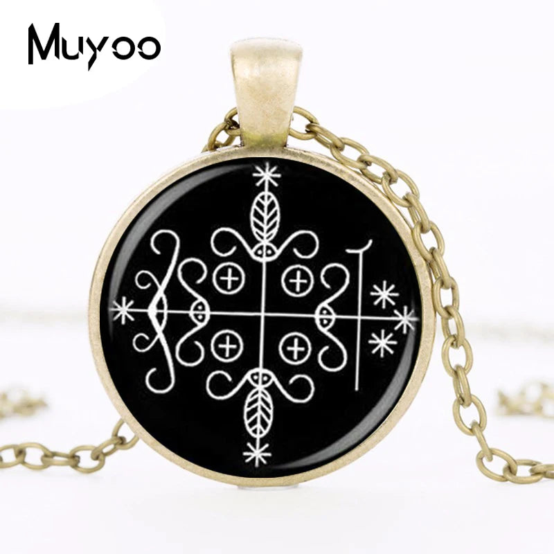 Papa Legba Veve Ritual Pendant | Spiritual Gateway Necklace for Protection & Wisdom