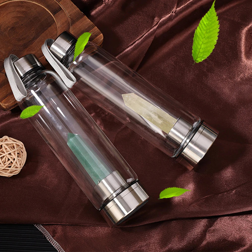 Eco-Friendly Crystal Elixir Bottle – Natural Quartz Obelisk Wand in Glass for Healing Hydration & High-Vibe Living