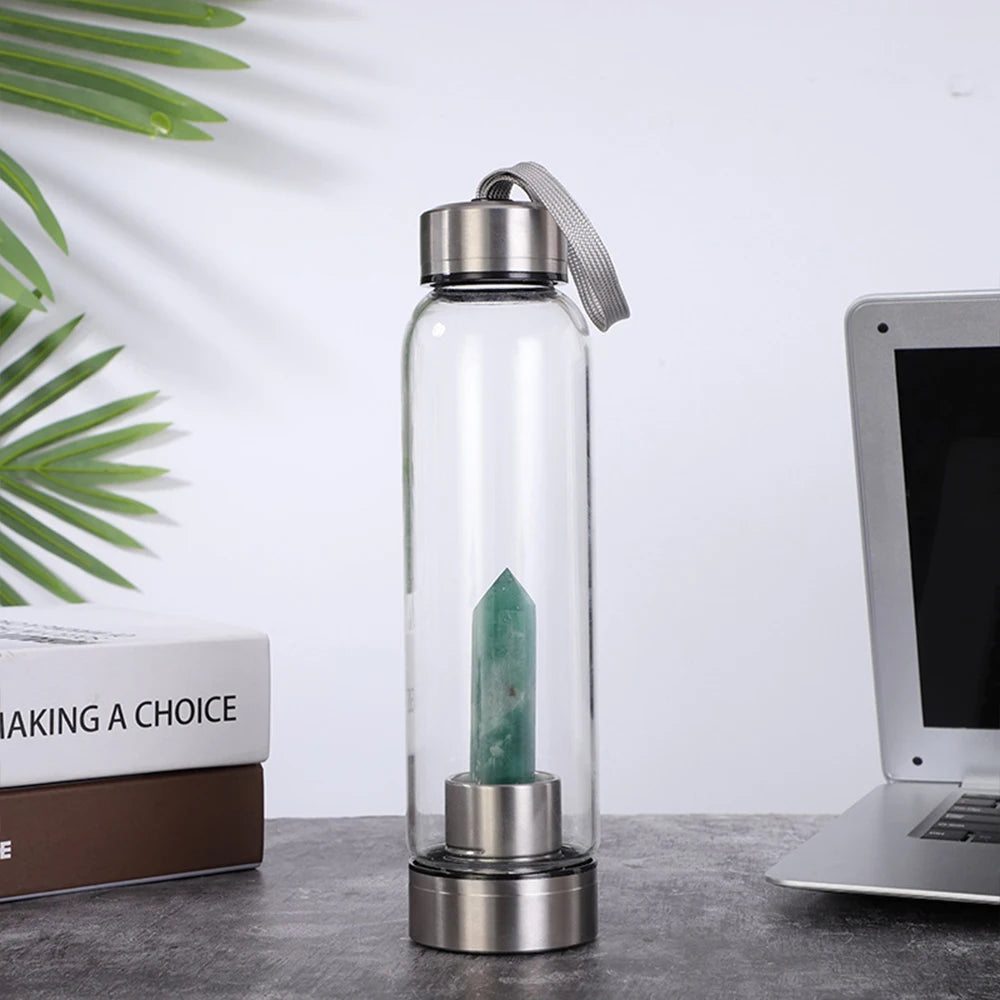 Eco-Friendly Crystal Elixir Bottle – Natural Quartz Obelisk Wand in Glass for Healing Hydration & High-Vibe Living
