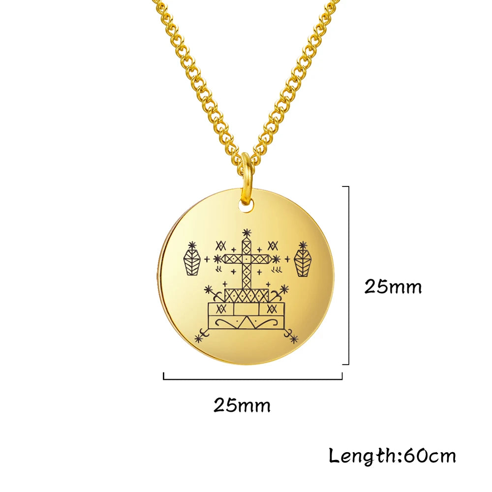 Baron Samedi Veve Amulet Necklace | Stainless Steel Voodoo Talisman Pendant