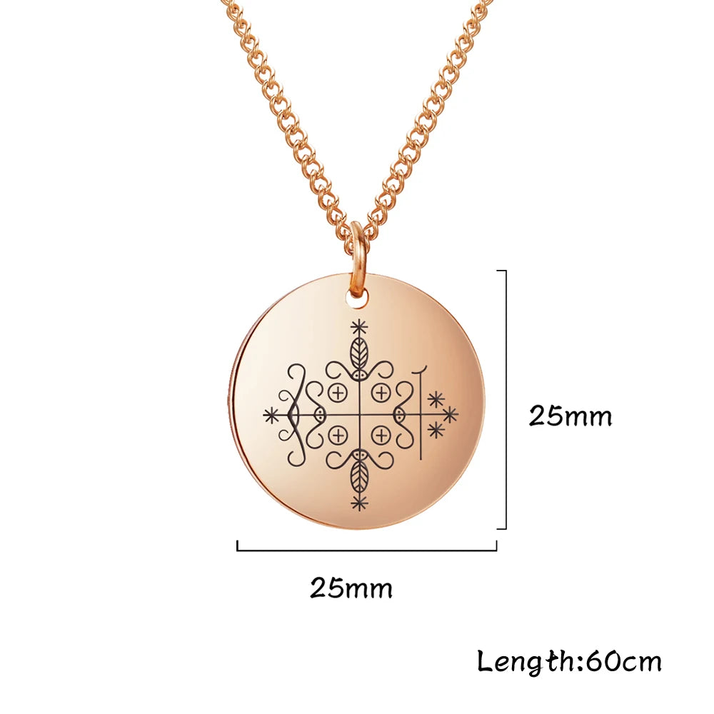 Papa Legba Veve Amulet Necklace | Stainless Steel Voodoo Talisman Pendant for Protection & Guidance