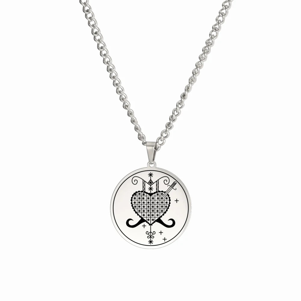 Erzulie Dantor Veve Talisman Pendant – Sacred Protection Necklace