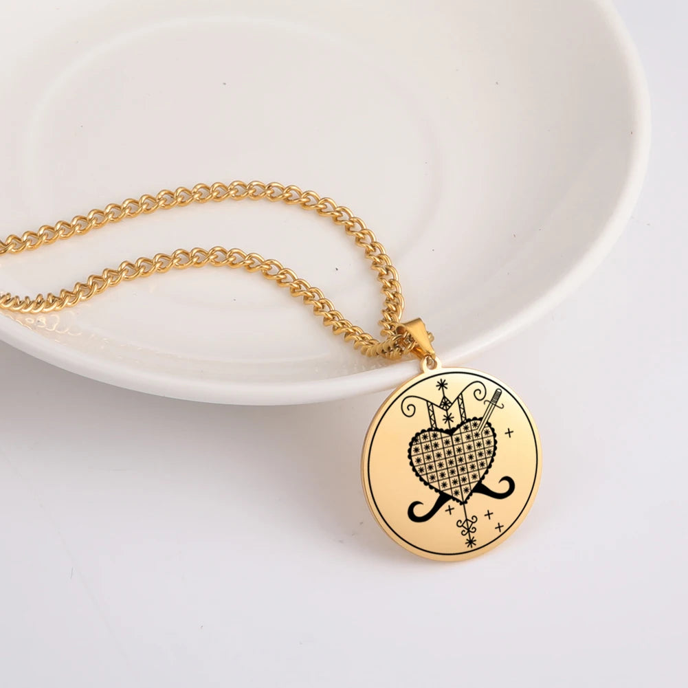Erzulie Dantor Veve Talisman Pendant – Sacred Protection Necklace