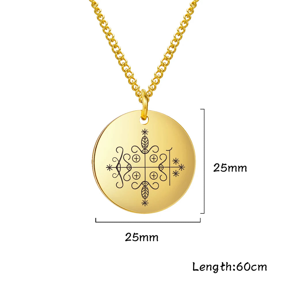 Papa Legba Veve Amulet Necklace | Stainless Steel Voodoo Talisman Pendant for Protection & Guidance