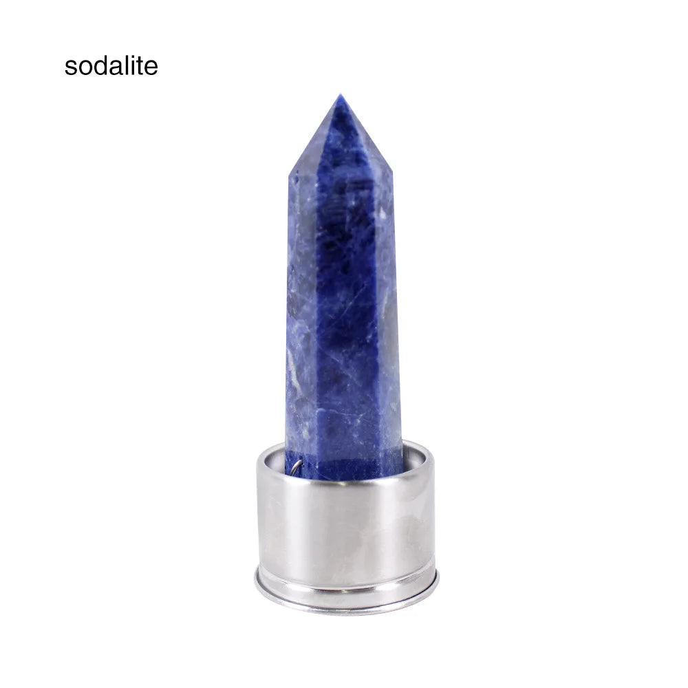 Crystal Infused Glass Water Bottle with Natural Gemstone Obelisk – Healing Elixir Quartz Crystal Drinkware with Rope