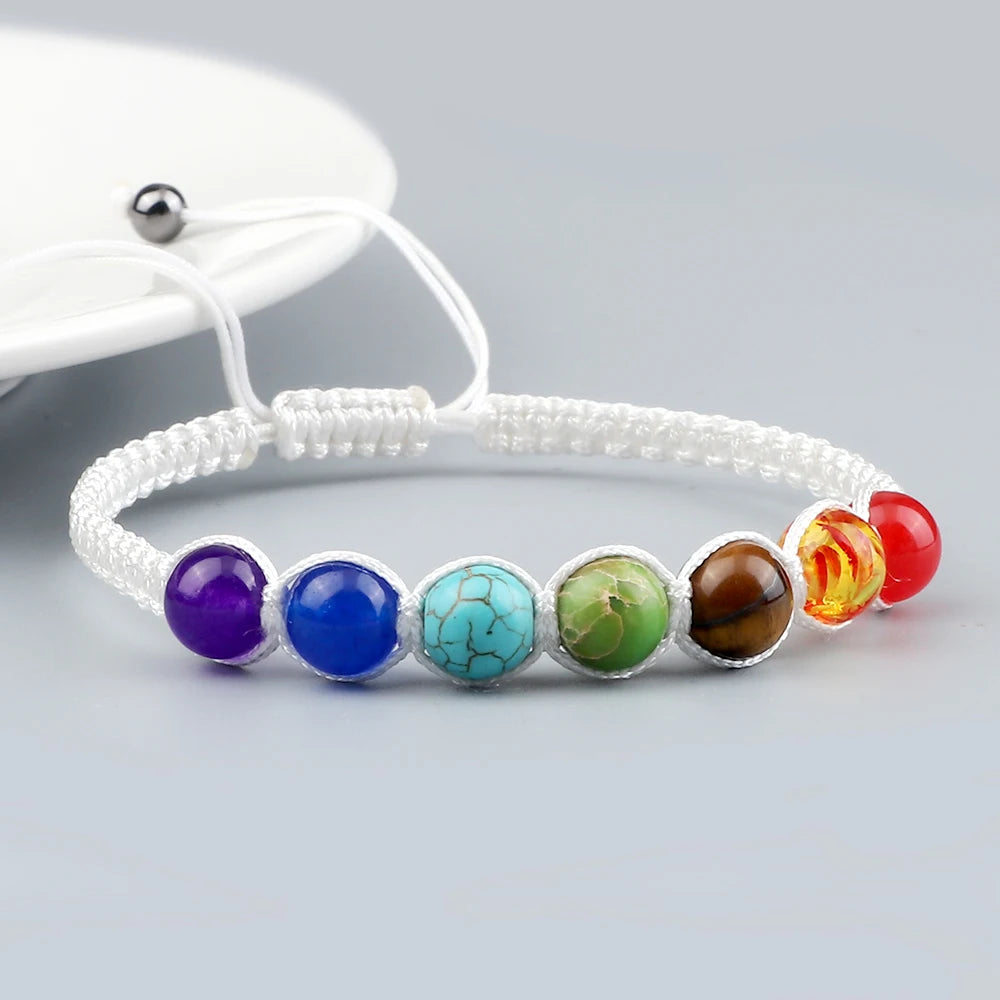 7 Chakra Healing Bracelet – Adjustable Braided Reiki Stone Jewelry for Balance & Meditation