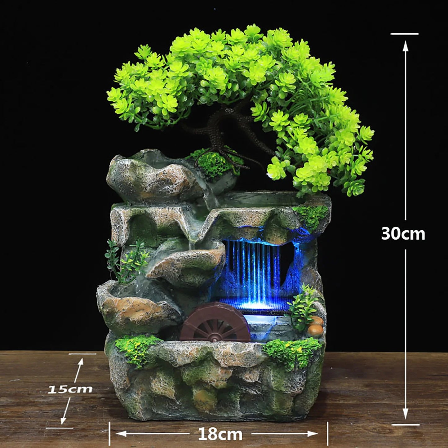 Tranquil Flow: Ceramic Zen Fountain with Bonsai Accent