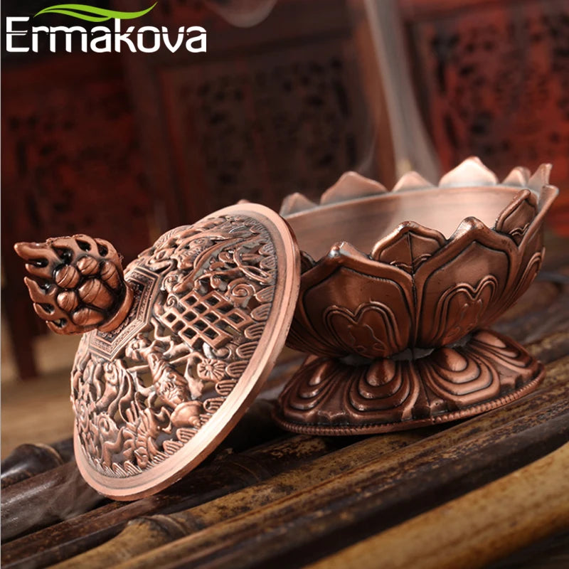 ERMAKOVA Lotus Incense Burner – Ornate Metal Censer for Meditation, Zen Decor & Spiritual Rituals