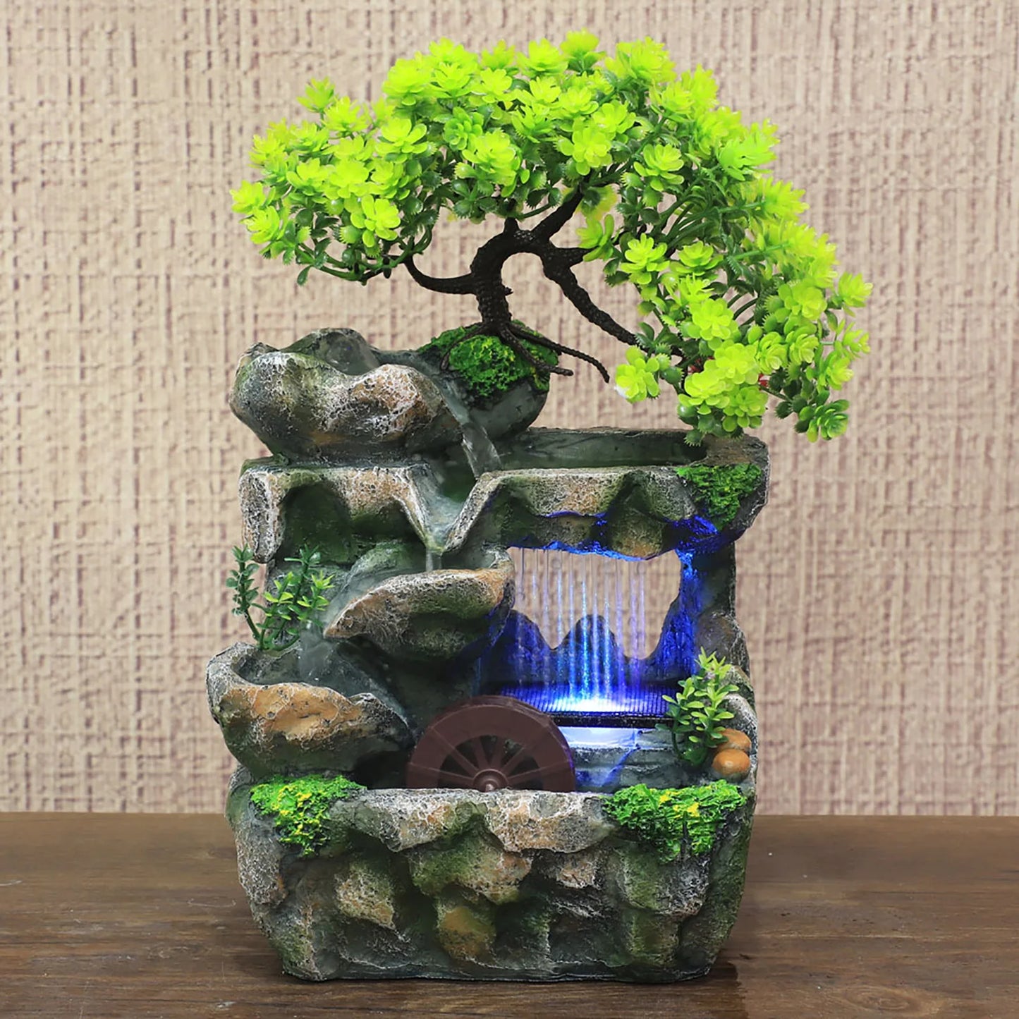 Tranquil Flow: Ceramic Zen Fountain with Bonsai Accent