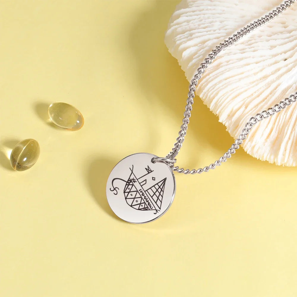 Vodou Veve Pendant Necklace Collection – Stainless Steel Amulets of the Loa (Agwe, Ezili Dantor, Ogoun, Gran Bwa, Papa Legba)