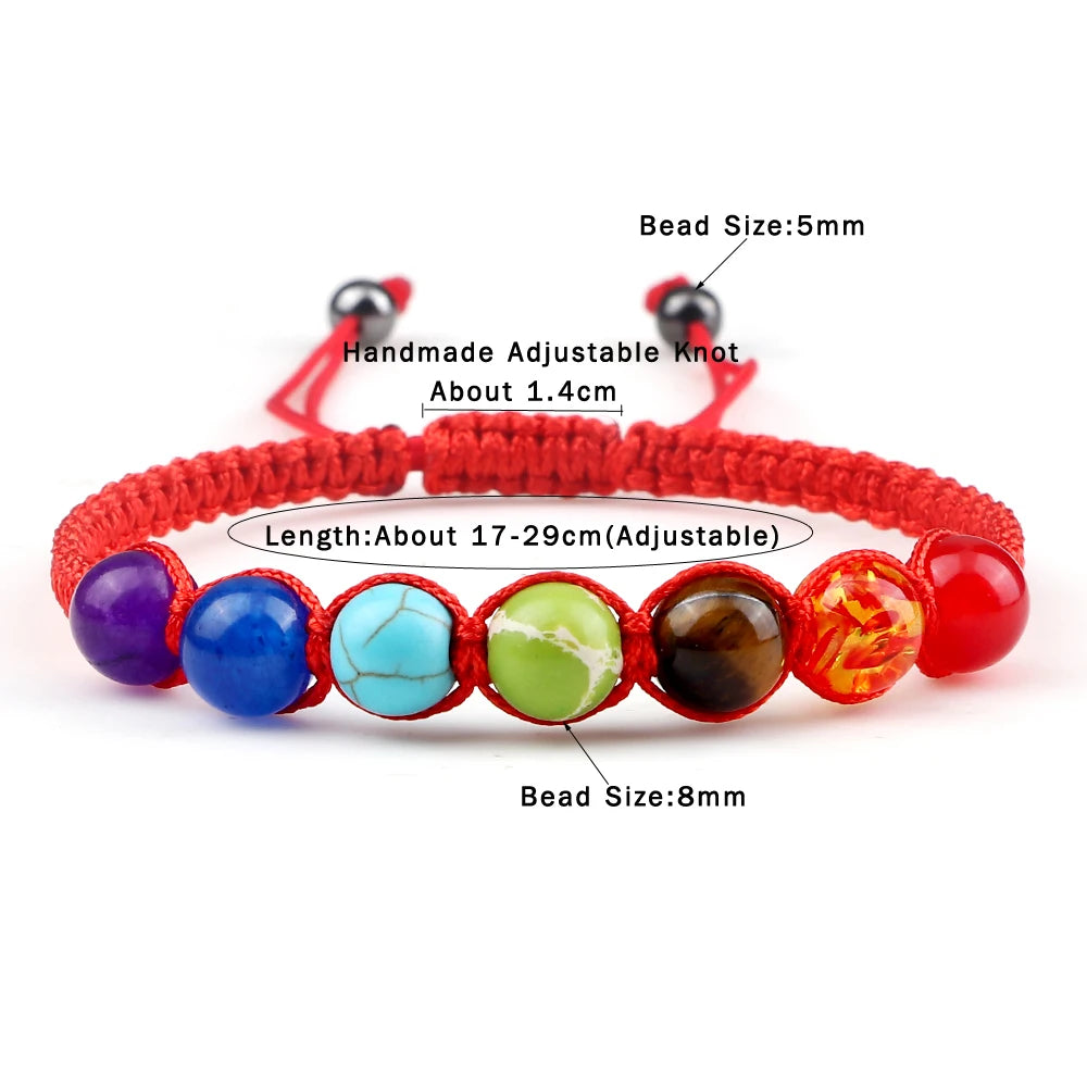 7 Chakra Healing Bracelet – Adjustable Braided Reiki Stone Jewelry for Balance & Meditation