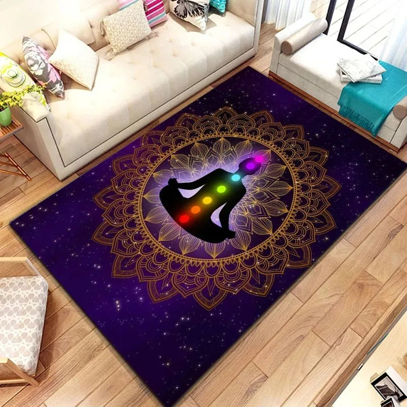 Awakened Energy Portal Rug – 7 Chakra Mandala Tapestry for Sacred Living Spaces