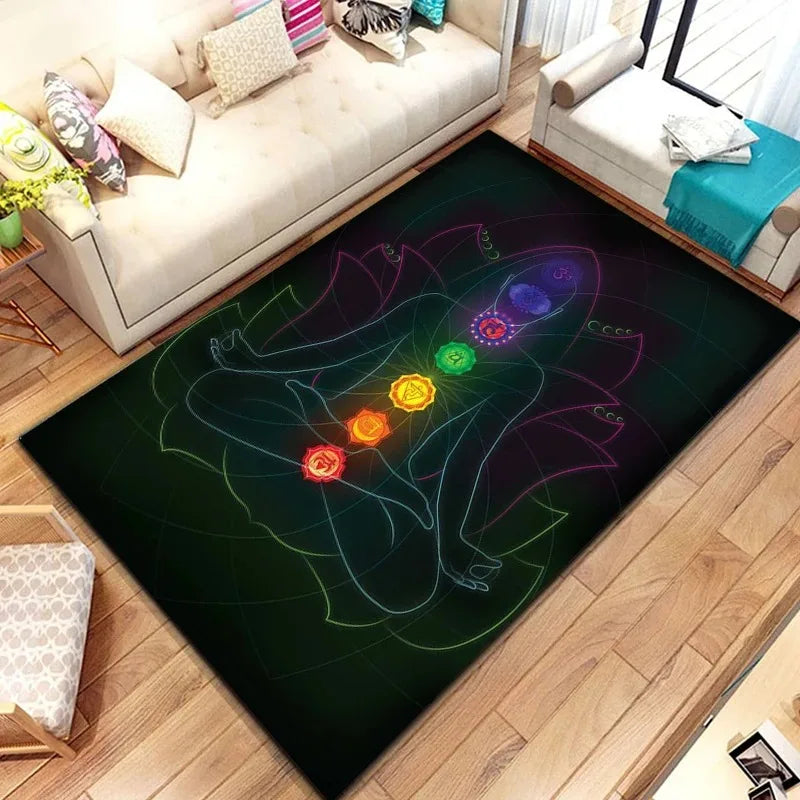 Awakened Energy Portal Rug – 7 Chakra Mandala Tapestry for Sacred Living Spaces