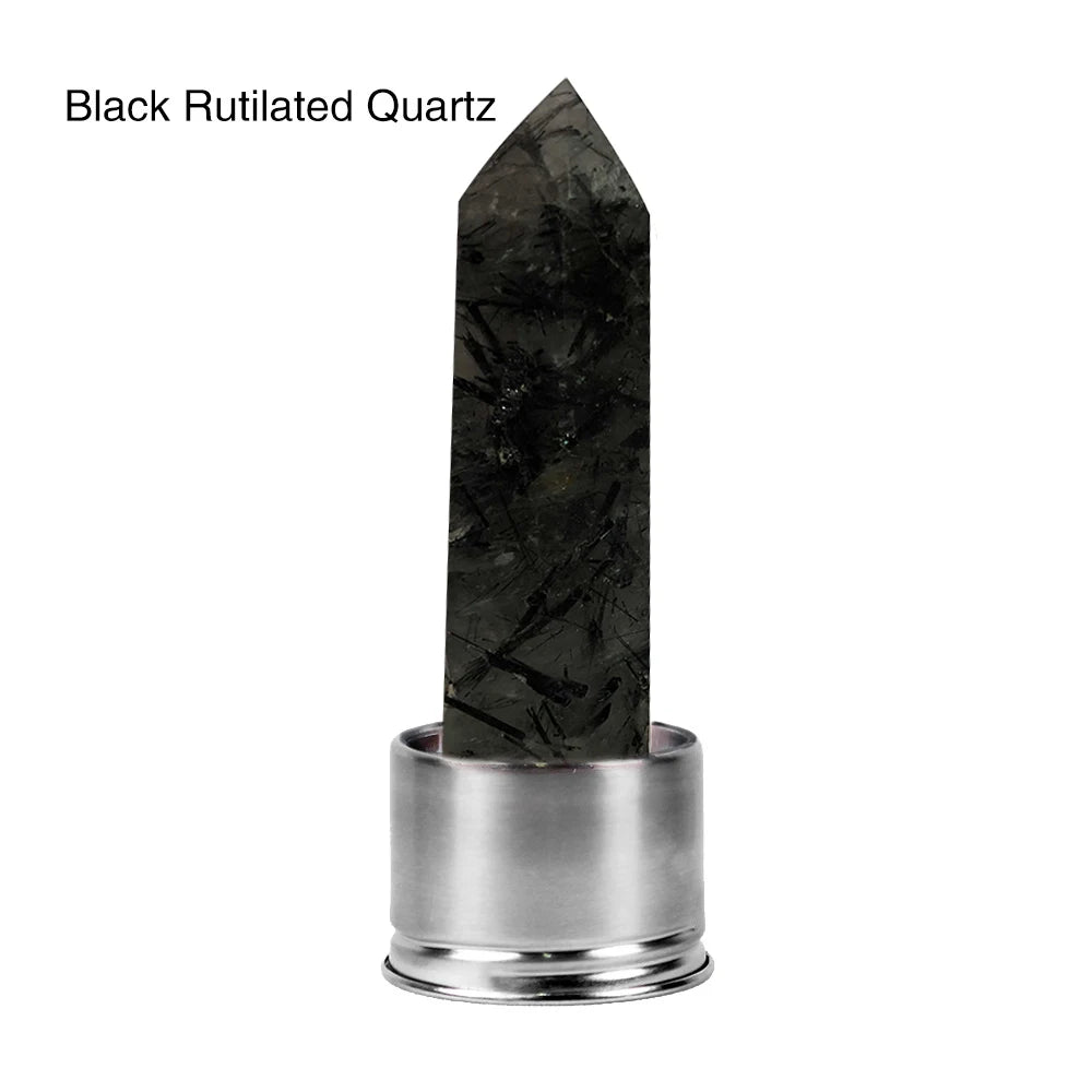 Crystal Infused Glass Water Bottle with Natural Gemstone Obelisk – Healing Elixir Quartz Crystal Drinkware with Rope