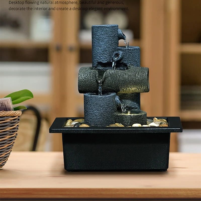 Tranquil Stacks – LED Zen Fountain with Resin Rock Towers & Warm Light