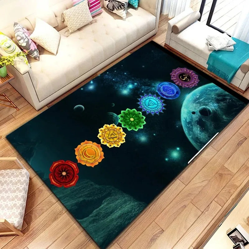 Awakened Energy Portal Rug – 7 Chakra Mandala Tapestry for Sacred Living Spaces