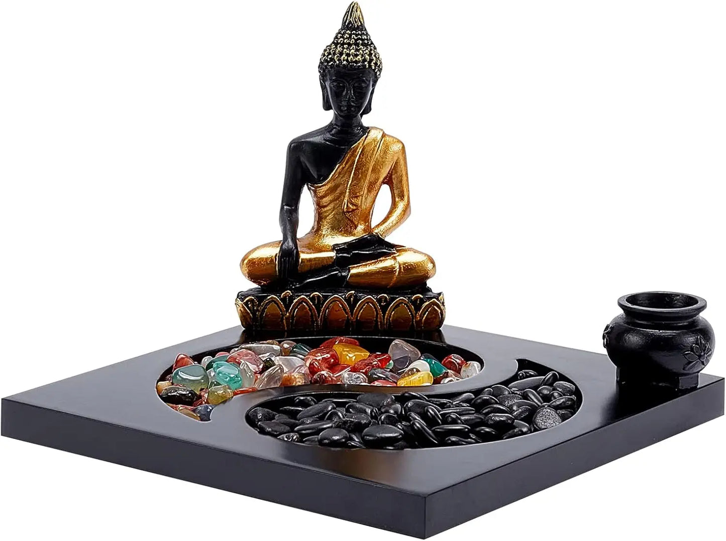 Mini Zen Sand Garden Set with Buddha & Yin Yang Tray – Crystal Stone Sandbox for Meditation & Mindfulness Decor