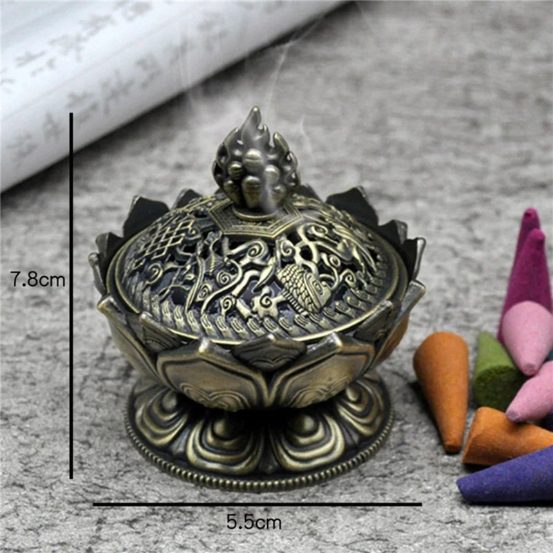 Lotus Flower Brass Incense Burner – Mini Zen Censer for Meditation, Prayer & Home Decor