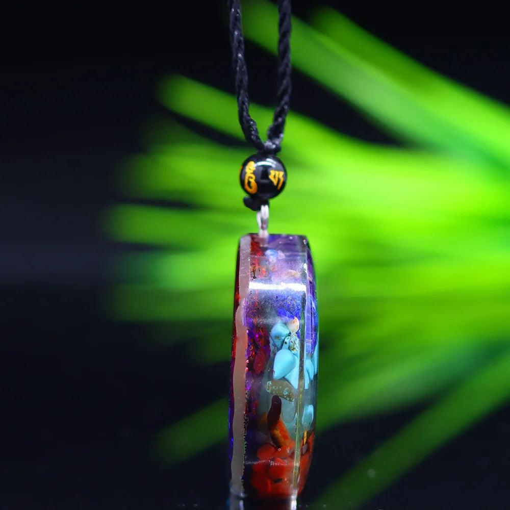 7 Chakra Orgone Pendant Necklace – Reiki Energy Symbol “Cho Ku Rei” | Healing Crystal Amulet with Natural Stones