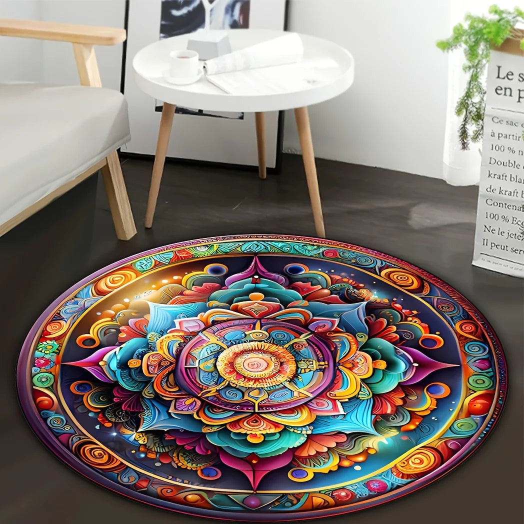 Sacred Bloom Mandala Rug – Vibrant Round Energy Mat for Meditation, Living Spaces & Soulful Decor