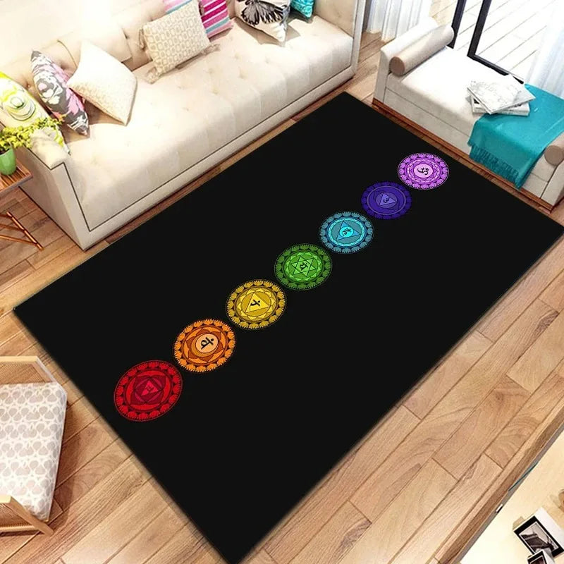 Awakened Energy Portal Rug – 7 Chakra Mandala Tapestry for Sacred Living Spaces