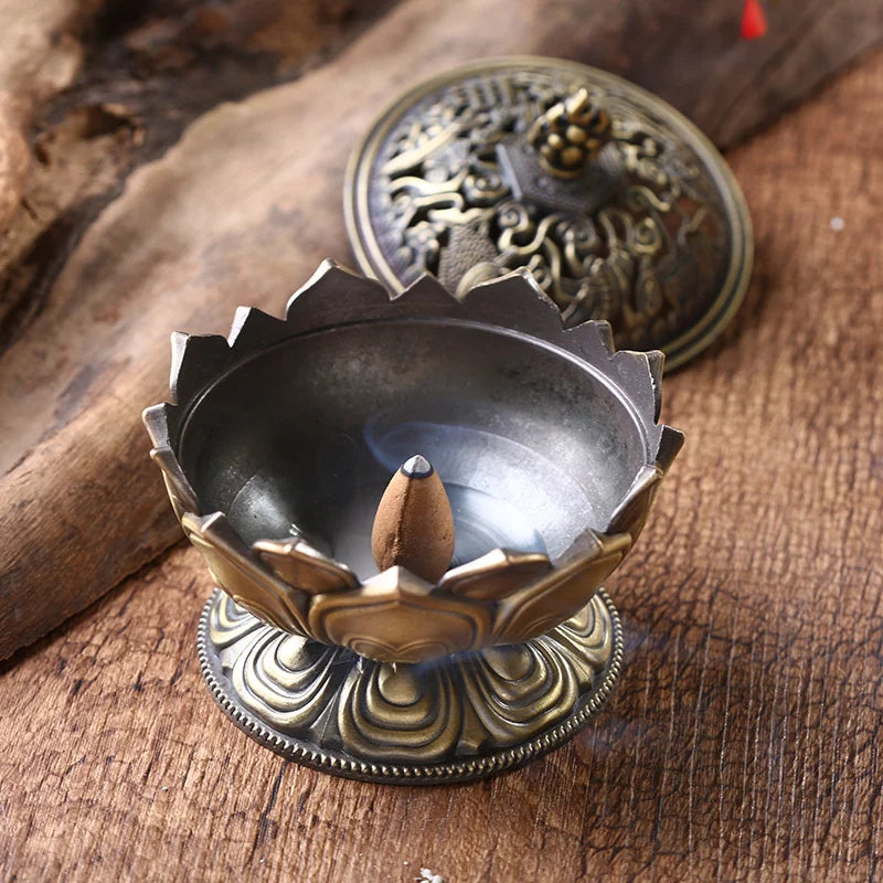 Lotus Flower Brass Incense Burner – Mini Zen Censer for Meditation, Prayer & Home Decor
