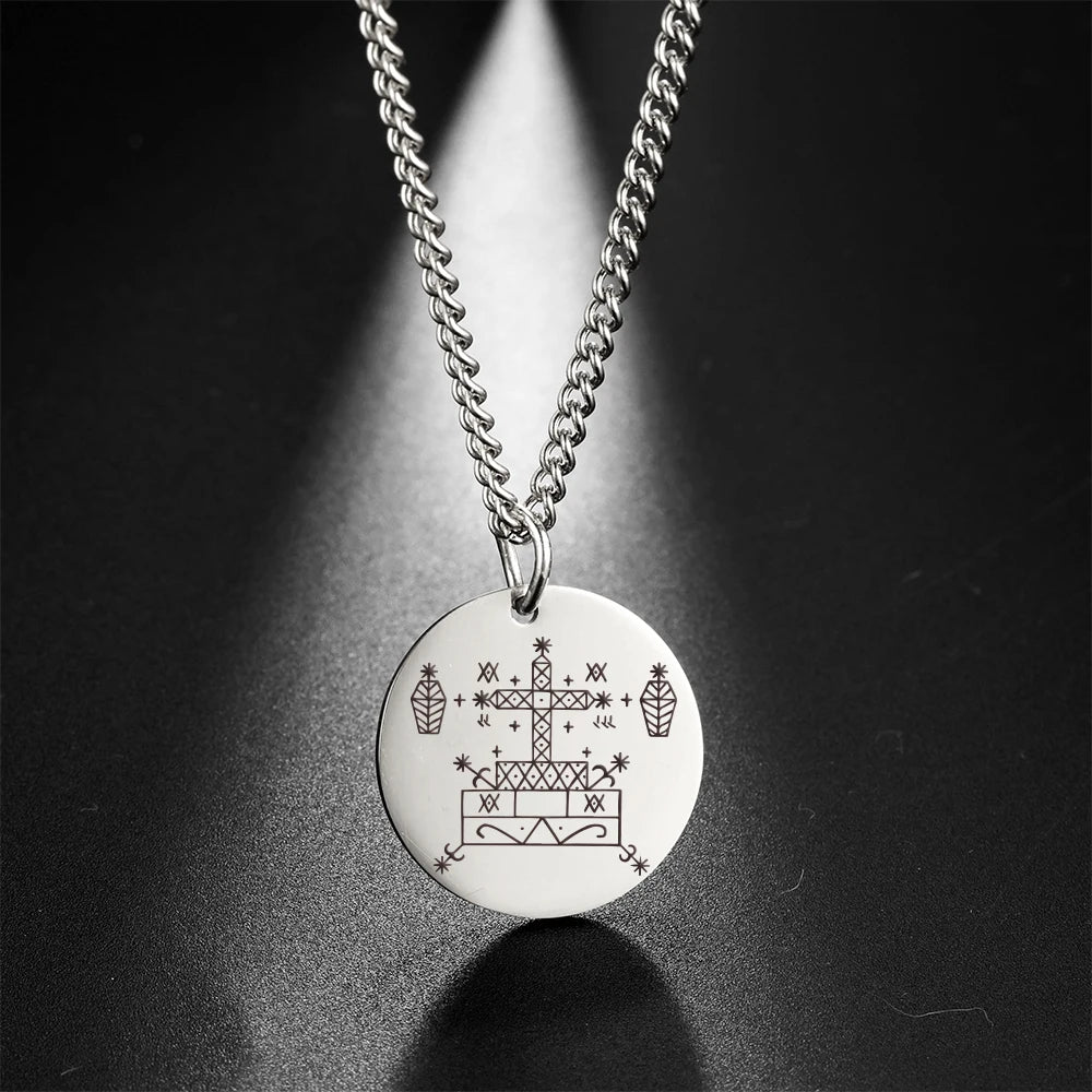 Vodou Veve Pendant Necklace – Ogoun, Damballa, Papa Legba & Other Lwa (Loa) Stainless Steel Talisman Jewelry