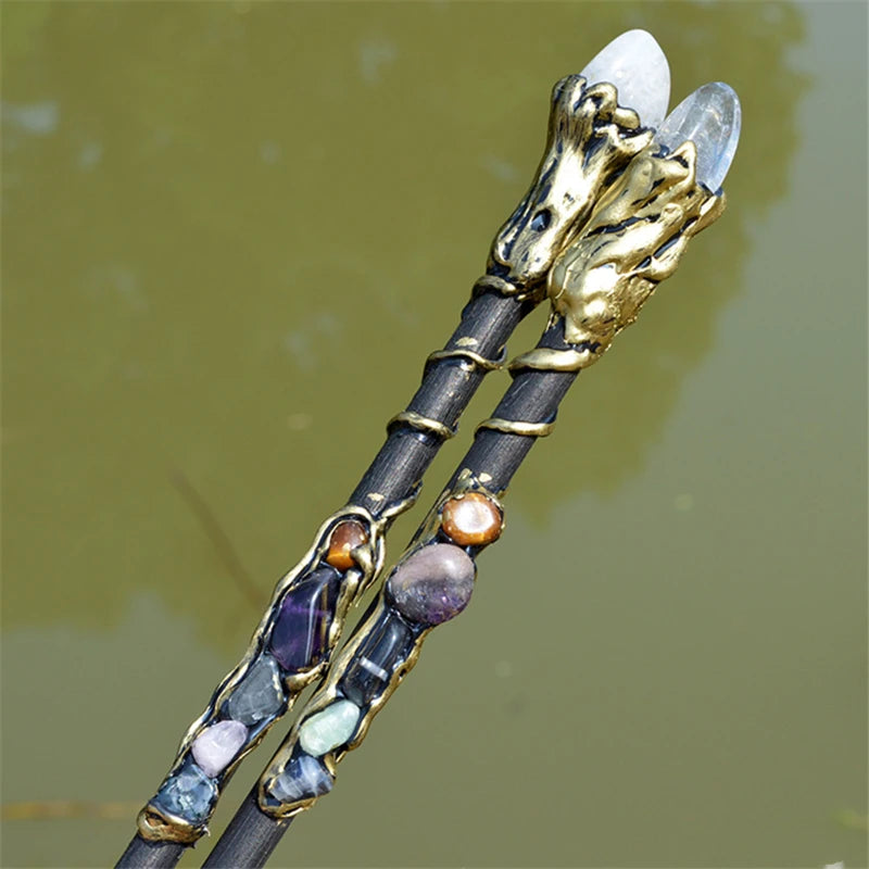 Handmade Crystal Wands – Natural Wood with Amethyst & Gemstones | Ritual, Altar, and Spell Tools