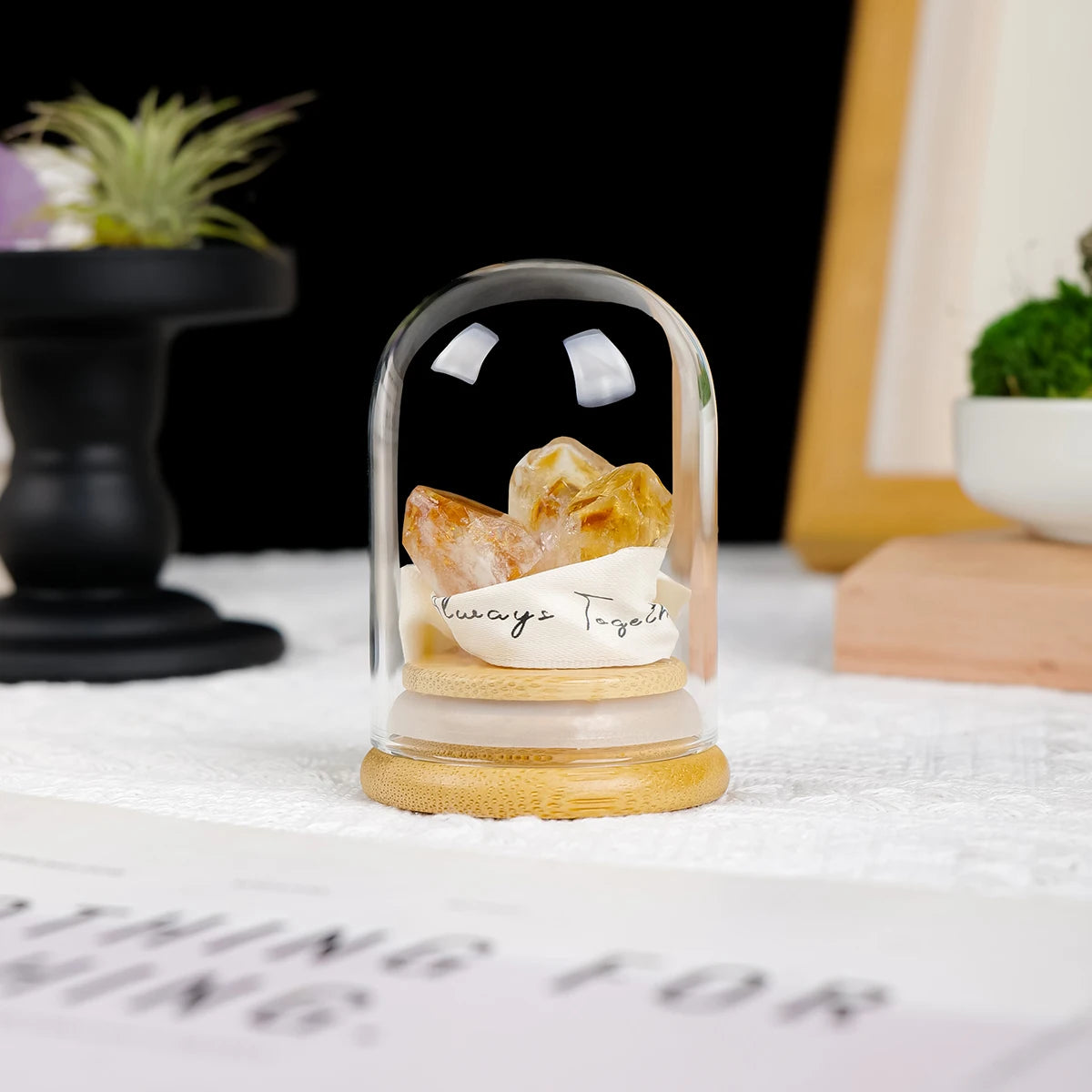 Enchanted Gem Dome – Natural Citrine or Amethyst Crystal Wish Bottle