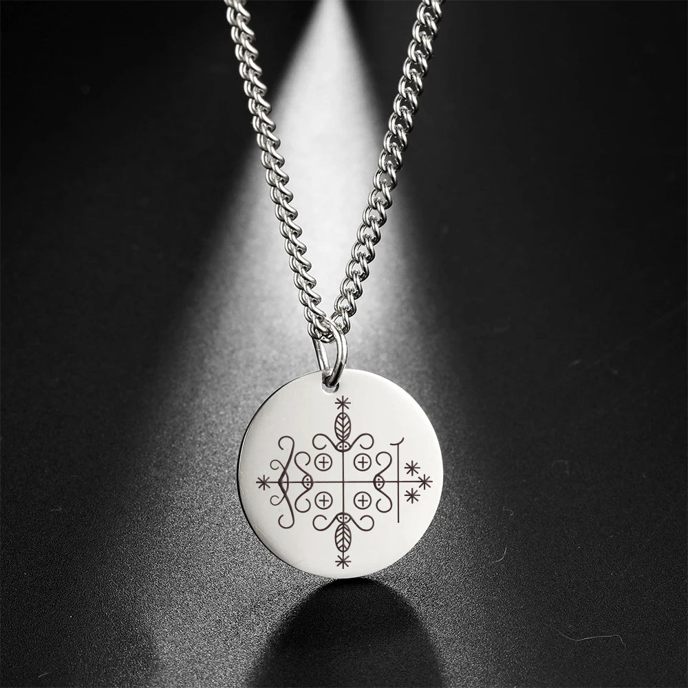 Vodou Veve Pendant Necklace – Ogoun, Damballa, Papa Legba & Other Lwa (Loa) Stainless Steel Talisman Jewelry