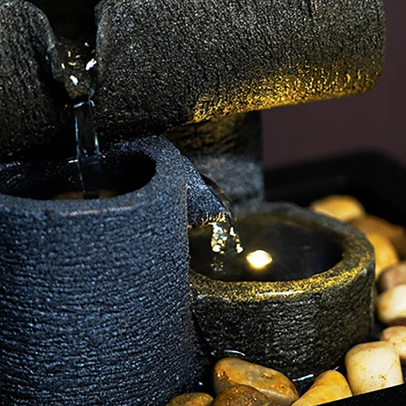 Tranquil Stacks – LED Zen Fountain with Resin Rock Towers & Warm Light