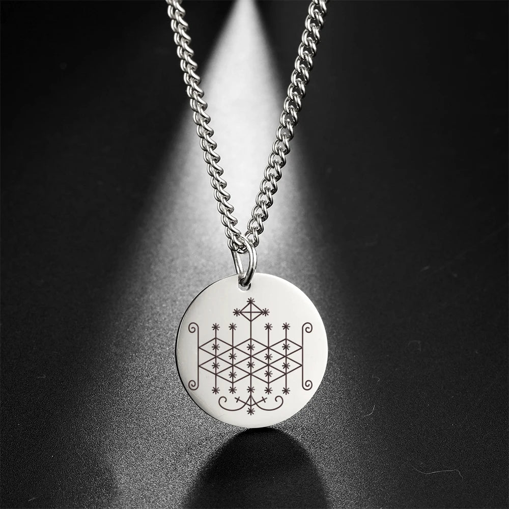 Vodou Veve Pendant Necklace – Ogoun, Damballa, Papa Legba & Other Lwa (Loa) Stainless Steel Talisman Jewelry