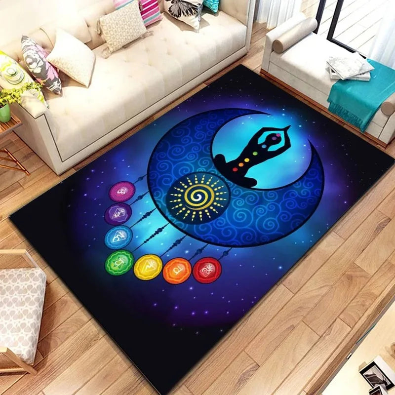 Awakened Energy Portal Rug – 7 Chakra Mandala Tapestry for Sacred Living Spaces