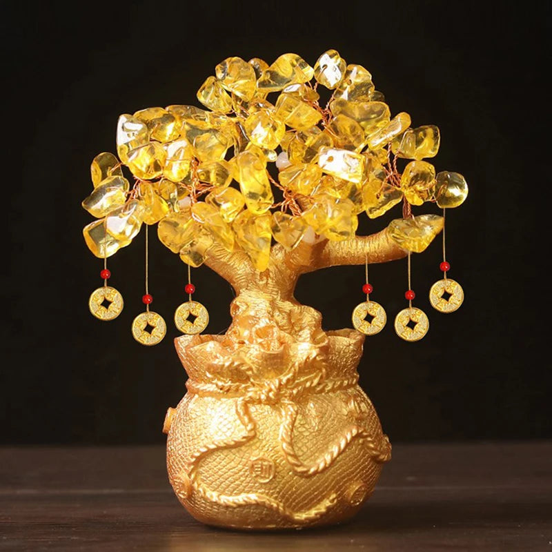 Golden Feng Shui Crystal Wealth Tree – Prosperity & Abundance Bonsai Ornament